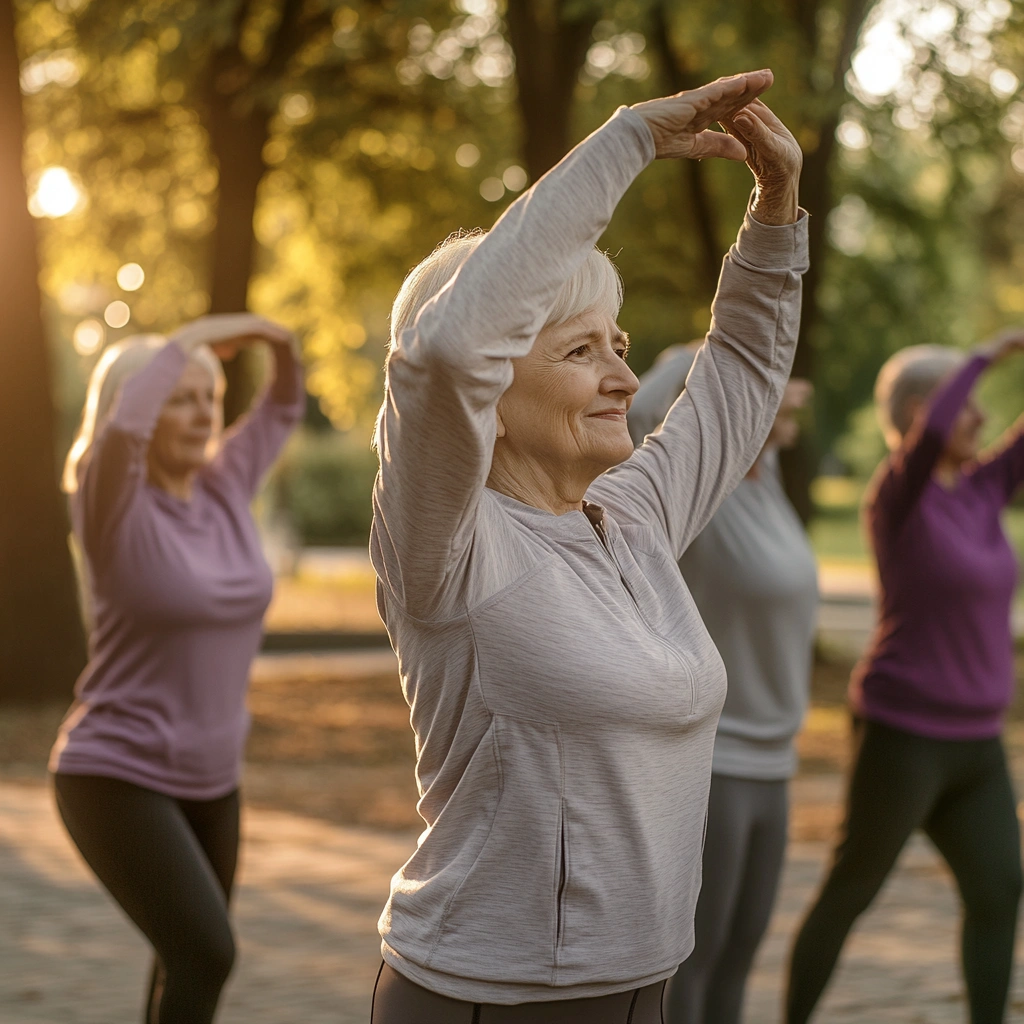 Активні пенсіонери займаються спортом на свіжому повітрі